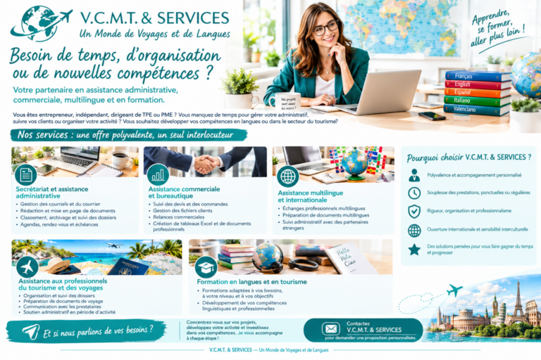 BESOIN DE TEMPS, D&rsquo;ORGANISATION OU DE NOUVELLES COMPETENCES ? V.C.M.T. & SERVICES VOUS ACCOMPAGNE !