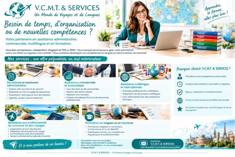 Besoin de temps, d&rsquo;organisation ou de nouvelles compétences ? V.C.M.T. & SERVICES vous accompagne !